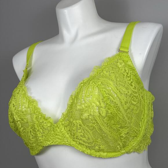 Savage X Fenty Alien Animal Unlined Lace Plunge Bra 42G Neon Lime Green U/W - Picture 2 of 7
